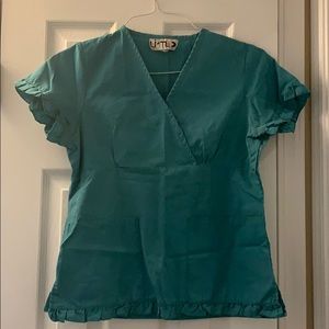 Women’s XS Ruffles Teal Scrub Top